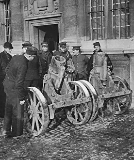 Mortars Prints: Trench mortars captured from the Germans, 1914