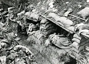 Uncomfortable Prints: Trench scene with soldiers asleep in dugouts
