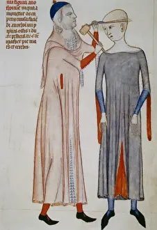 Lesson Prints: Trepanation. Miniature. 14th c. Treatise on anatomy by Mondi