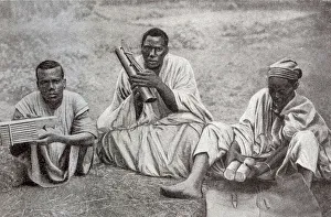 Images Dated 4th September 2018: Tribesmen with instruments, Cameroon, Central West Africa