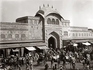 Tripolia bazaar, Jaipur, India, circa 1890. Date: circa 1890