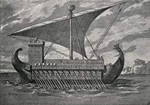 Tecnol Ca63 A Prints: Trirreme romana. 19th c. Engraving. Engraving. SPAIN