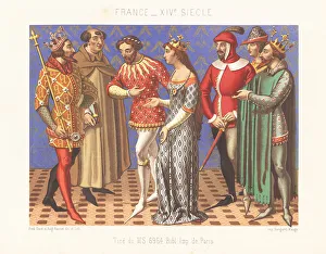 14th Century Prints: Tristan presenting Iseult to King Mark of Cornwall