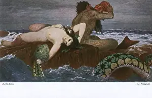Triton and Nereid by Arnold Bocklin - Symbolist Painting