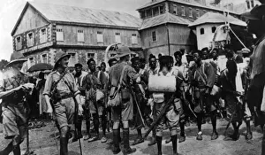 Cameroon Prints: Troops leaving for Duala, Cameroon, Africa, WW1