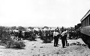 Troops at a railhead unloading supplies, South Africa, WW1