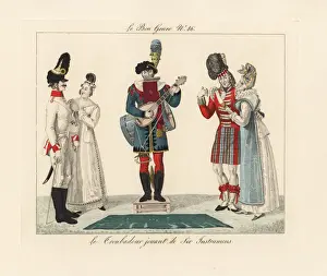 Troubadour playing on six instruments, 1815