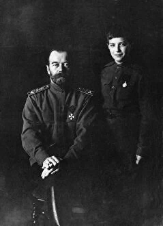 Alexei Collection: Tsar Nicholas II and Tserarevich Alexei of Russia, c. 1914