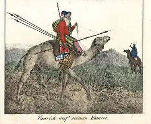 Friedrichwilhelmgoedsche Prints: Tuareg man mounted on a camel carrying spears