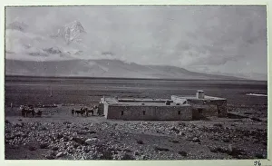 Tibet Prints: Tuna bungalows and Mount Jomolhari or Chomolhari