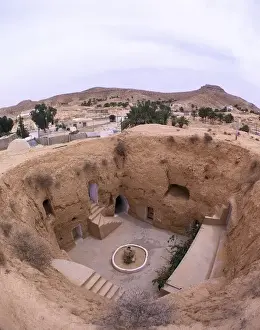 Court Yard Prints: TUNISIA. GABES. Matmata. Berber troglodyte architecture