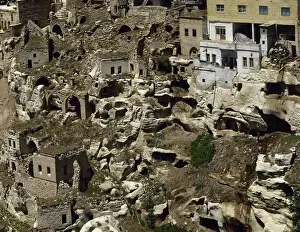 Excavated Prints: Turkey. Cappadocia. The town Ortahisar with castle. Central