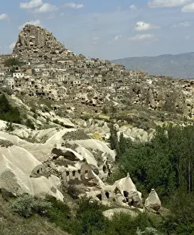 Excavated Prints: Turkey. Cappadocia. The town Uchisar. Cave house. Central An