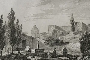Aurea Prints: Turkey. Constantinople. The Golden Gate. Walls. Engraving
