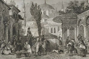 Whip Collection: Turkey. Constantinople. The Sehzade Mosque. Engraving