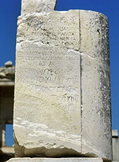 Scripture Collection: Turkey. Ephesus city. Pillar with Greek inscription