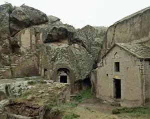 Anatolia Prints: Turkey. Guzelyurt. Cappadocia. Exterior view of Troglodyte c