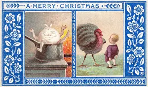 Culinary Prints: Turkey and pudding on a Christmas card