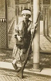 Pouch Prints: Turkish boy standing with a traditional rifle