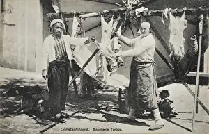 Turkish Butcher skinning a sheep