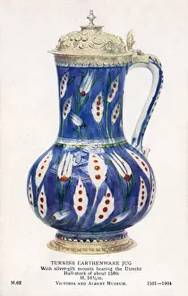 Earthenware Prints: Turkish Earthenware Iznik Jug - Utrecht Silver-gilt mounts