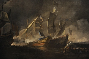 1672 Collection: A turkish galley in an encounter with two british warships