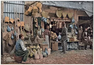 Images Dated 6th April 2021: A Turkish stall selling brushes, baskets, pots and much more Date: 1890s