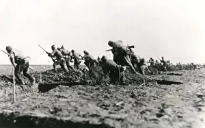 Turkish troops emerging from trenches, Palestine, WW1