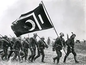Ammunition Prints: Turkish troops with flag, WW1