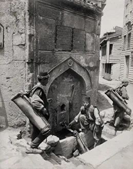 Turkish water carriers filling bags, Constantinople, Istanbu Turkish water carriers filling bags, Constantinople, Istanbu