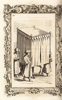 16th Century Prints: Turkish wife riding under a baldachin, 16th century