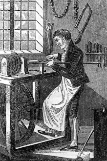Woodwork Prints: Turner Working a Lathe