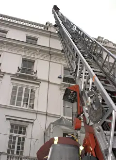 Turntable Prints: Turntable ladder deployed at a fire, London SW1