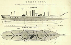 Turret Collection: Turret Ship, elevation, and plan of upper deck