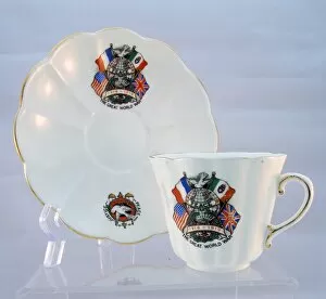 Images Dated 10th January 2013: Tuscan China cup and saucer showing the flags of the Allies