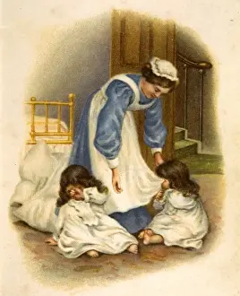 Bed Time Prints: Twin girls and their nanny at bedtime