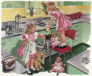 Identical Gallery: Twin Girls Do Washing Date: 1948