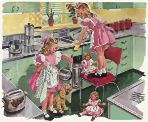 Share Prints: Twin Girls Do Washing Date: 1948