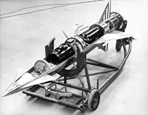 Handling Prints: Two-fifths scale Blue Steel model on handling trolley
