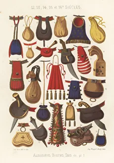 Purse Prints: Types of bags, purses, almoner bag, 12th to 16th centuries