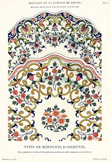 Crockery Prints: Types of plate borders is polychrome design, Rouen