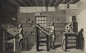 Lettres Prints: Typesetter in press. Detail of plate 1 for article