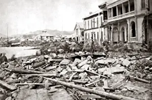 Bund Prints: Typhoon storm damage on The Bund, Kobe, Japan, 1871