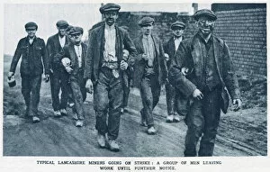 Miner Collection: Typical Lancashire miners going on strike: A group of men leaving work until further