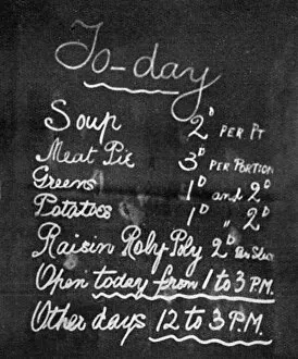 Typical menu at a communal kitchen, WW1