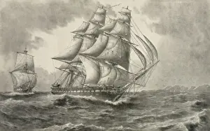 Towing Prints: U. S. S. Constitution towing the H. B. M. ship Cyane captured Fe