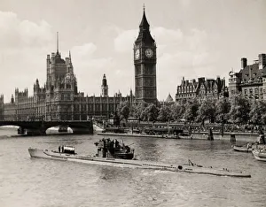 Parliament Prints: U776 surrendered German U boat Westminister Pier, London