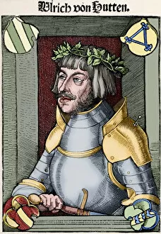 Ulrich von Hutten (1488-1523). Engraving. Colored