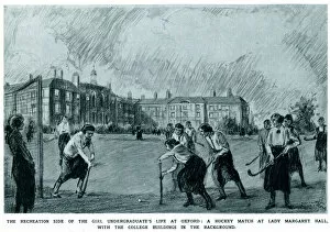 Undergraduate female students playing hockey 1920