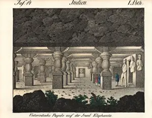 Underground cave temple on Elephanta Island, Mumbai, India